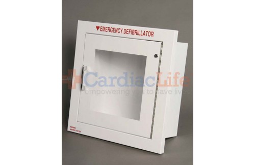 Alarmed AED Wall Cabinet Semi-Recessed w/ AED Signs 
