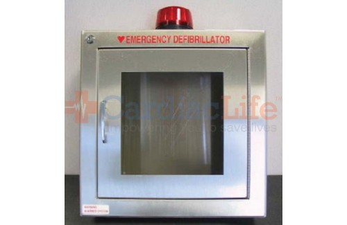 Alarmed with Strobe AED Wall Cabinet Stainless Steel Surface Mount w/ AED Signs