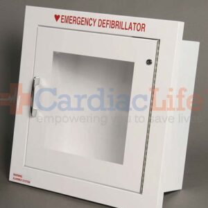 Alarmed AED Wall Cabinet Fire-Rated Semi-Recessed w/ AED Signs