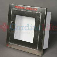 Alarmed AED Wall Cabinet Stainless Steel Semi-Recessed w/ AED Signs