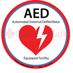 AED Equipped Facility Window/AED Wall Cabinet Decal - 4" Diameter